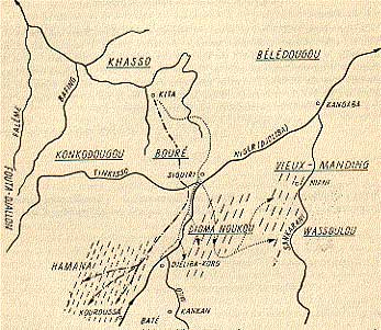 Carte de migration des Keita. Fin XIVe - debut XVe siecle