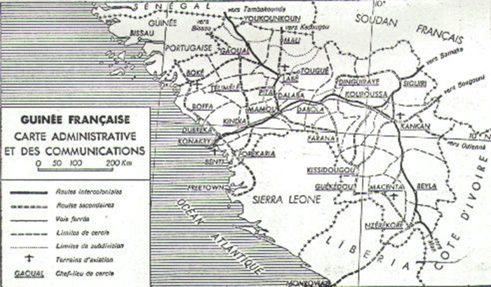 Carte politique et administrative. Guinée Française