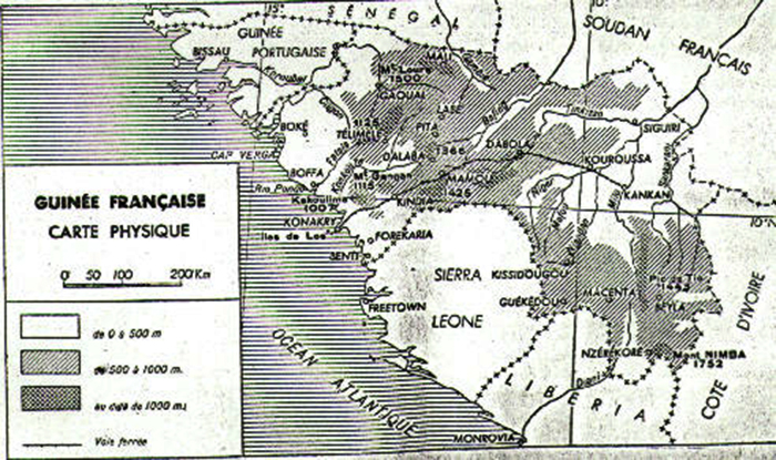 Carte Physique de la Guinee Francaise