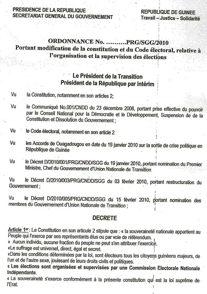 projet de modification de la constitution et du code electoral