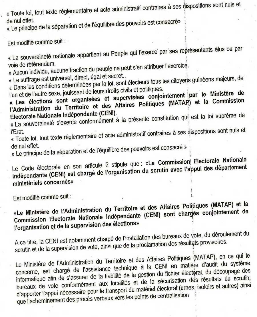 projet de modification de la constitution et du code electoral